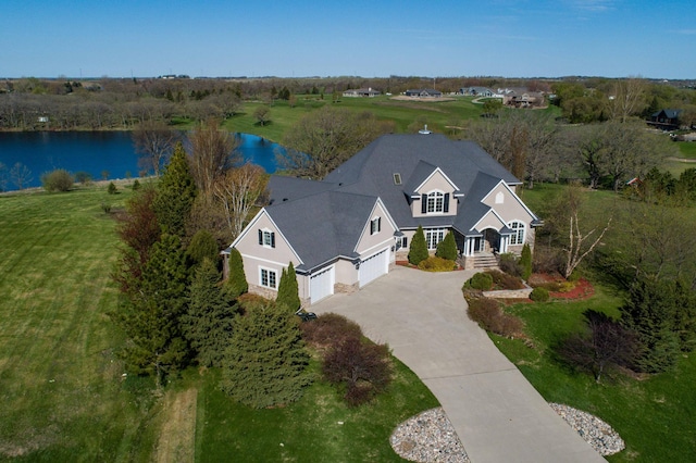 bird's eye view featuring a water view