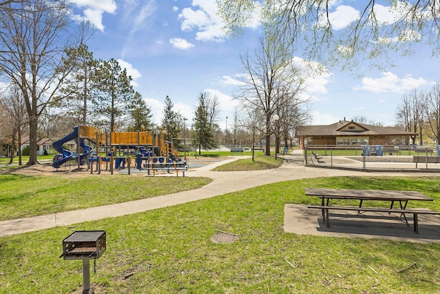 view of play area with a yard