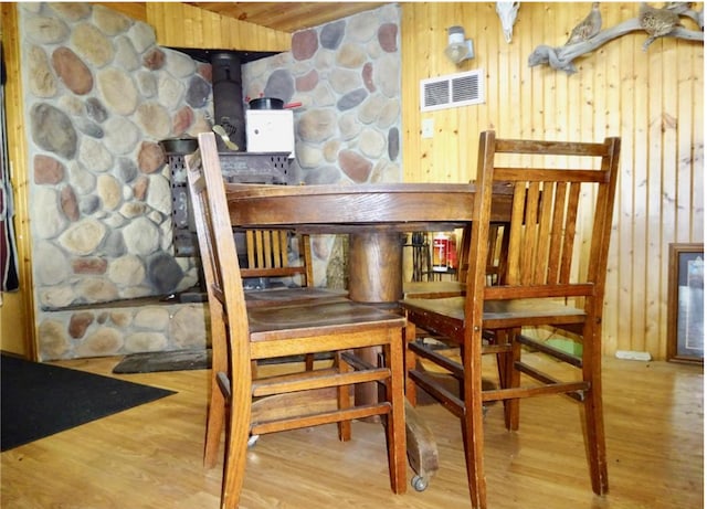 2051 120th St, Balaton, MN 56115 - dining area featuring wood finished floors, wood walls, and wood ceiling
