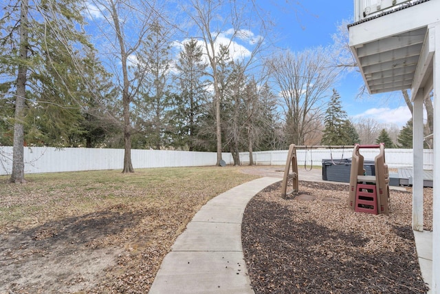 view of yard with a fenced backyard