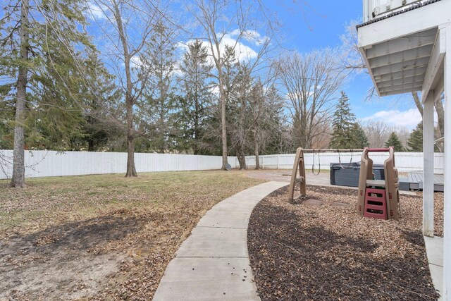 view of yard with a fenced backyard