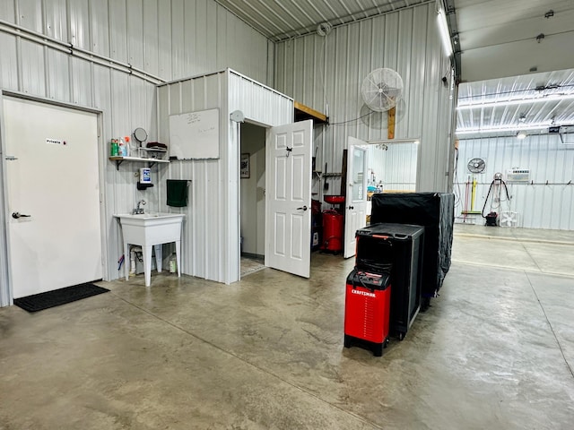 garage with metal wall