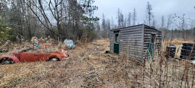 view of yard with a storage shed and an outdoor structure