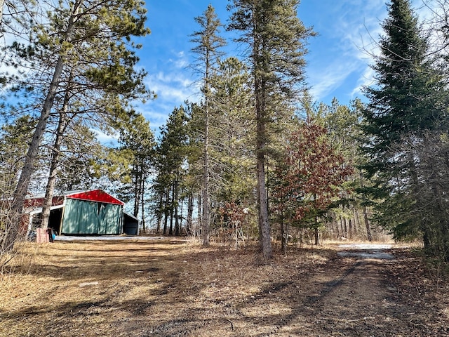 view of yard with a detached garage and an outdoor structure