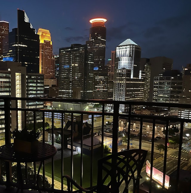 view of balcony at twilight