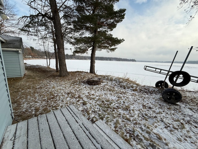 view of snow covered deck