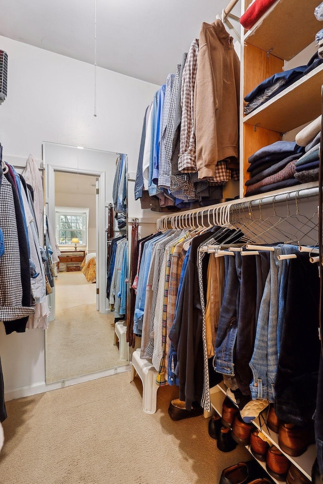 walk in closet featuring carpet floors