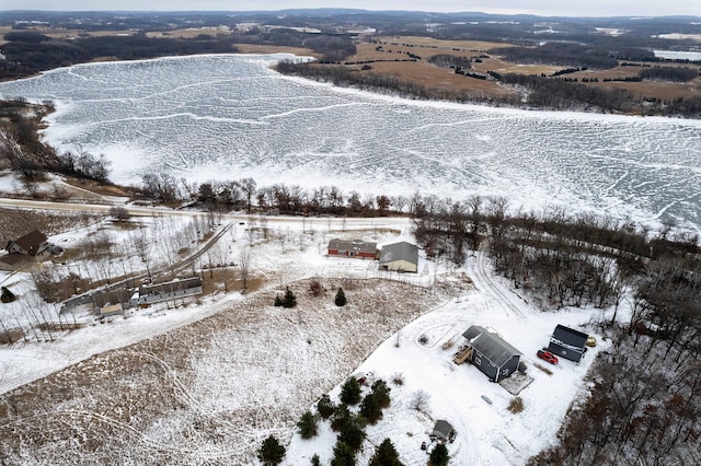 snowy aerial view with a rural view