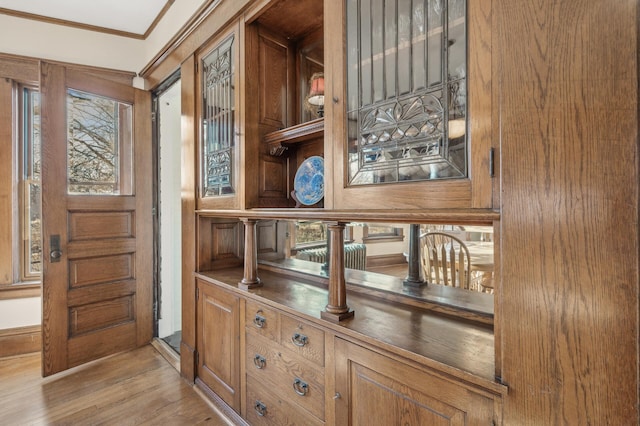 room details featuring hardwood / wood-style flooring and ornamental molding