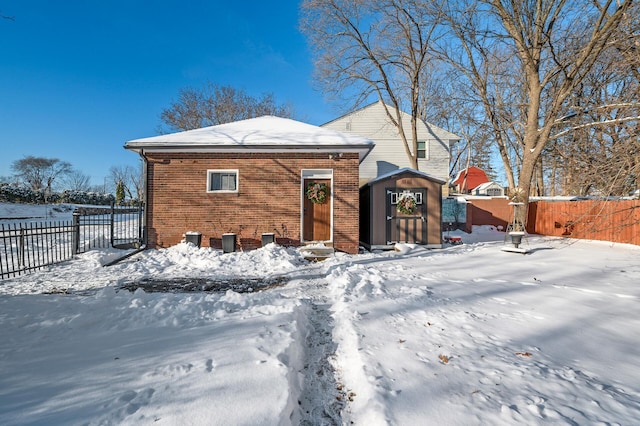 view of snow covered property