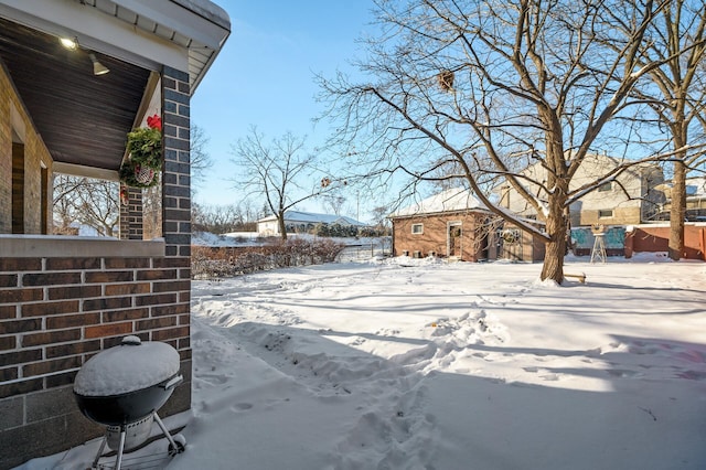 view of yard covered in snow