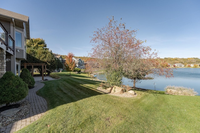 view of yard with a water view