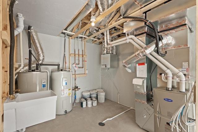 utility room featuring sink and water heater