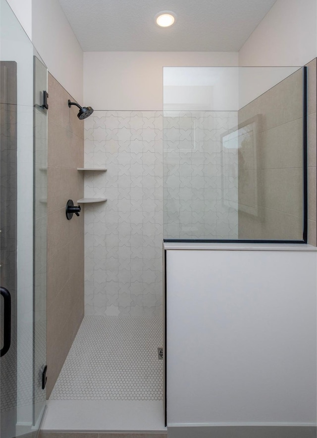 bathroom featuring a shower with shower door