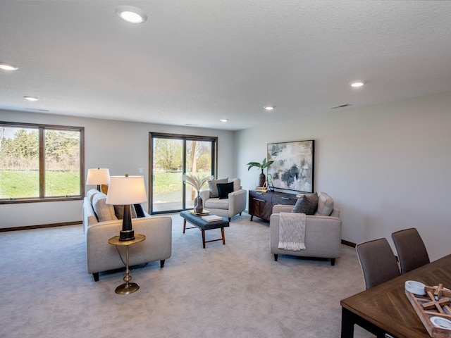 living room with light carpet