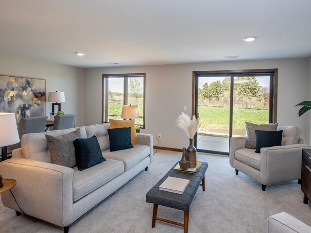 carpeted living room with a healthy amount of sunlight