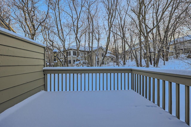 view of snow covered deck