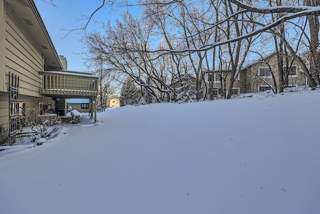 view of yard covered in snow