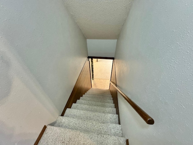 stairway with a textured ceiling