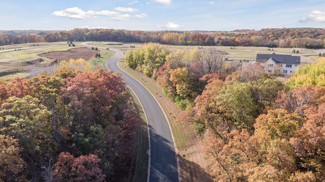 birds eye view of property with a forest view