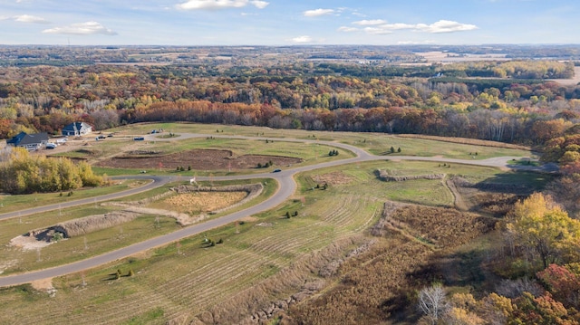 bird's eye view featuring a forest view