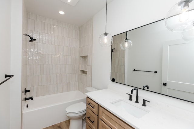 102 3rd Ave, Pelican Rapids, MN 56572 - full bath featuring vanity, tub / shower combination, wood finished floors, and recessed lighting