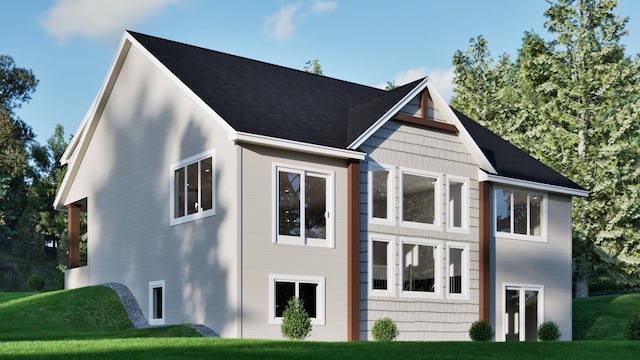view of property exterior with a lawn