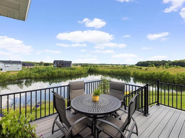 wooden deck with a water view