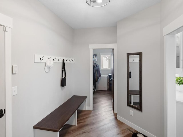 mudroom with light hardwood / wood-style floors