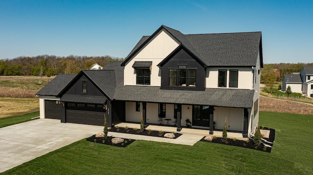 2727 Mayo Prairie Ln SW, Rochester Twp, MN 55902 - modern farmhouse featuring a porch, board and batten siding, roof with shingles, and concrete driveway