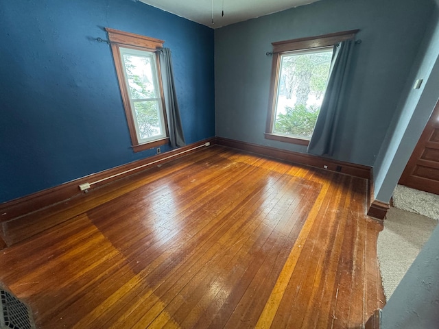 spare room with a wealth of natural light and wood-type flooring