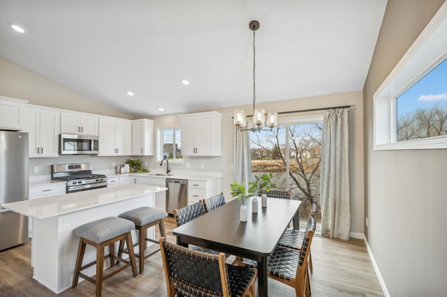 kitchen featuring white cabinets, appliances with stainless steel finishes, a wealth of natural light, and sink