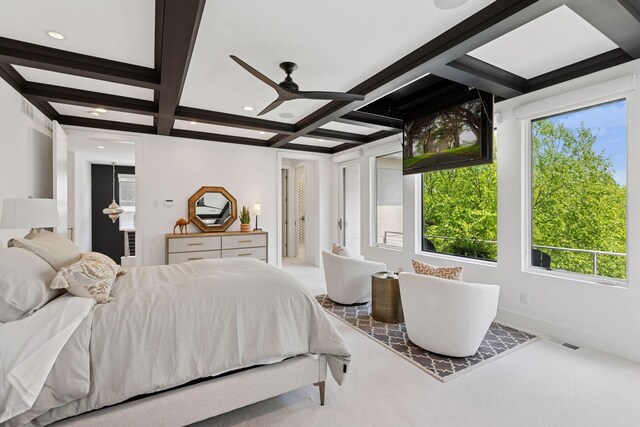 4540 Upton Ave S, Minneapolis, MN 55410 - carpeted bedroom featuring coffered ceiling, beam ceiling, baseboards, and recessed lighting