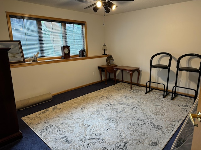 bedroom featuring carpet and ceiling fan