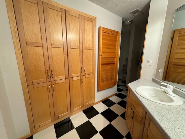 bathroom with vanity and a textured ceiling