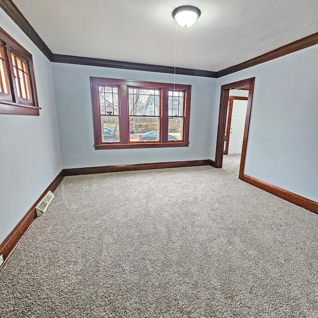 spare room featuring carpet floors and ornamental molding