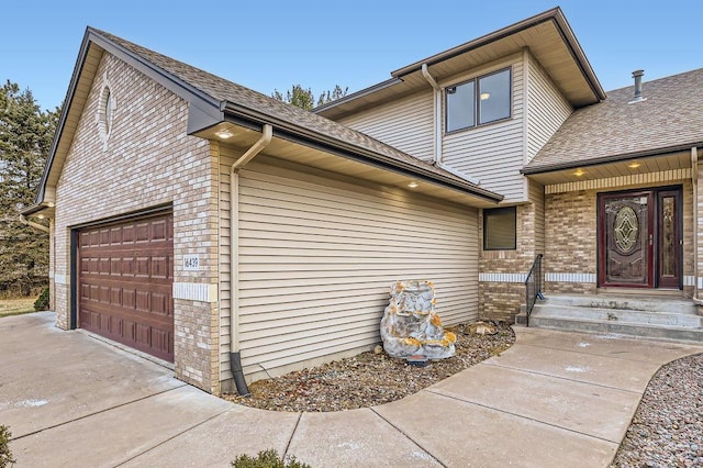 exterior space with a garage