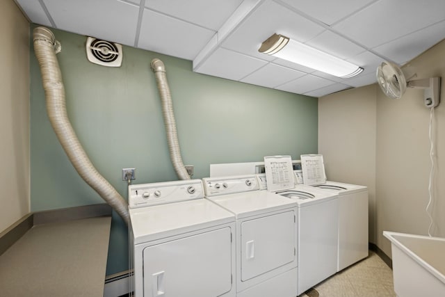 clothes washing area with washer and clothes dryer