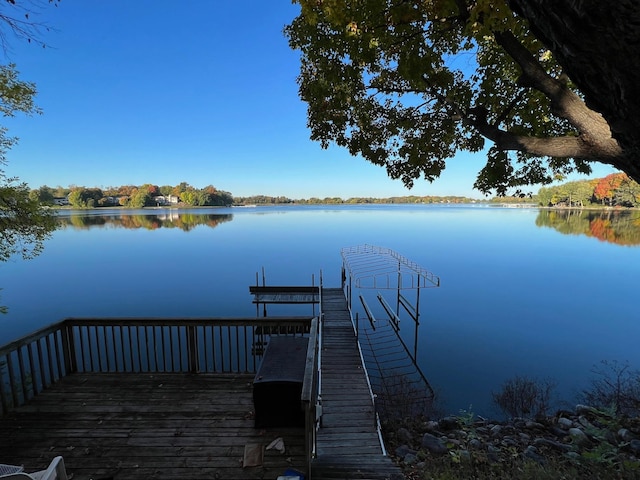 view of dock with a water view