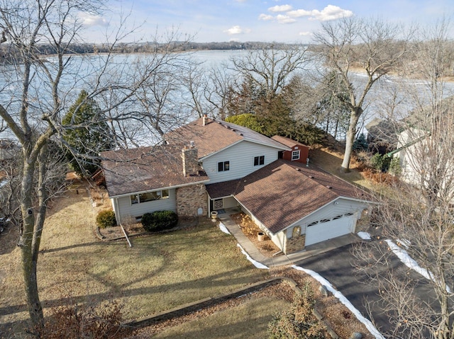 aerial view with a water view