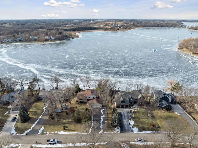 bird's eye view featuring a water view