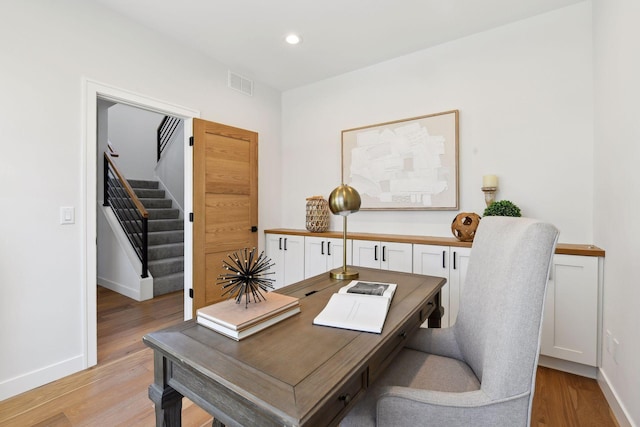 office area featuring light hardwood / wood-style flooring