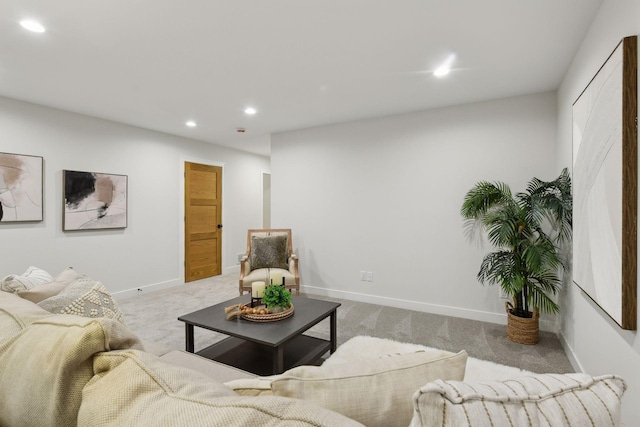 living room with light colored carpet