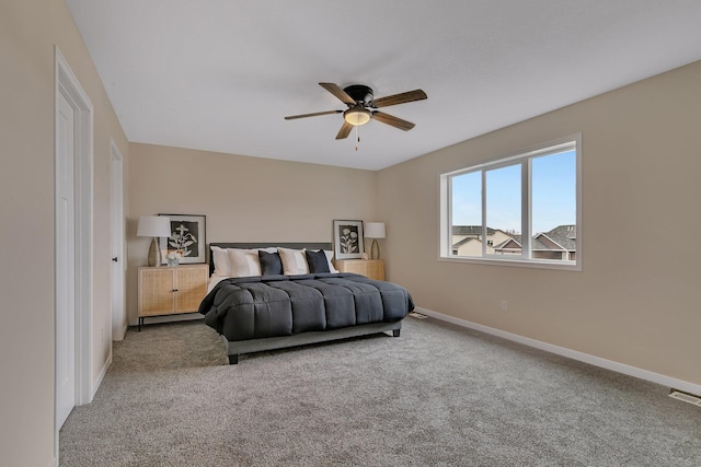 bedroom with carpet flooring and ceiling fan