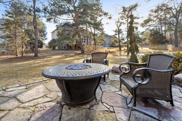 view of patio / terrace featuring a fire pit