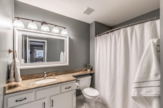 bathroom featuring toilet, vanity, and tile patterned floors