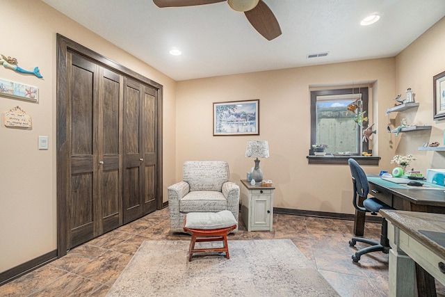 office featuring ceiling fan