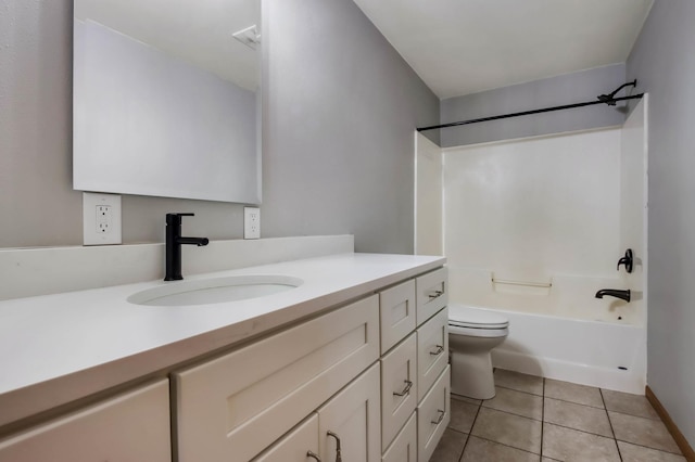 full bathroom with tile patterned flooring, vanity, bathtub / shower combination, and toilet