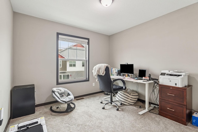 view of carpeted home office