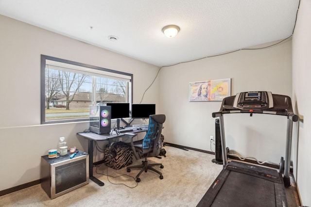 office area featuring light colored carpet